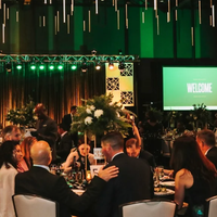 Wide shot of auction