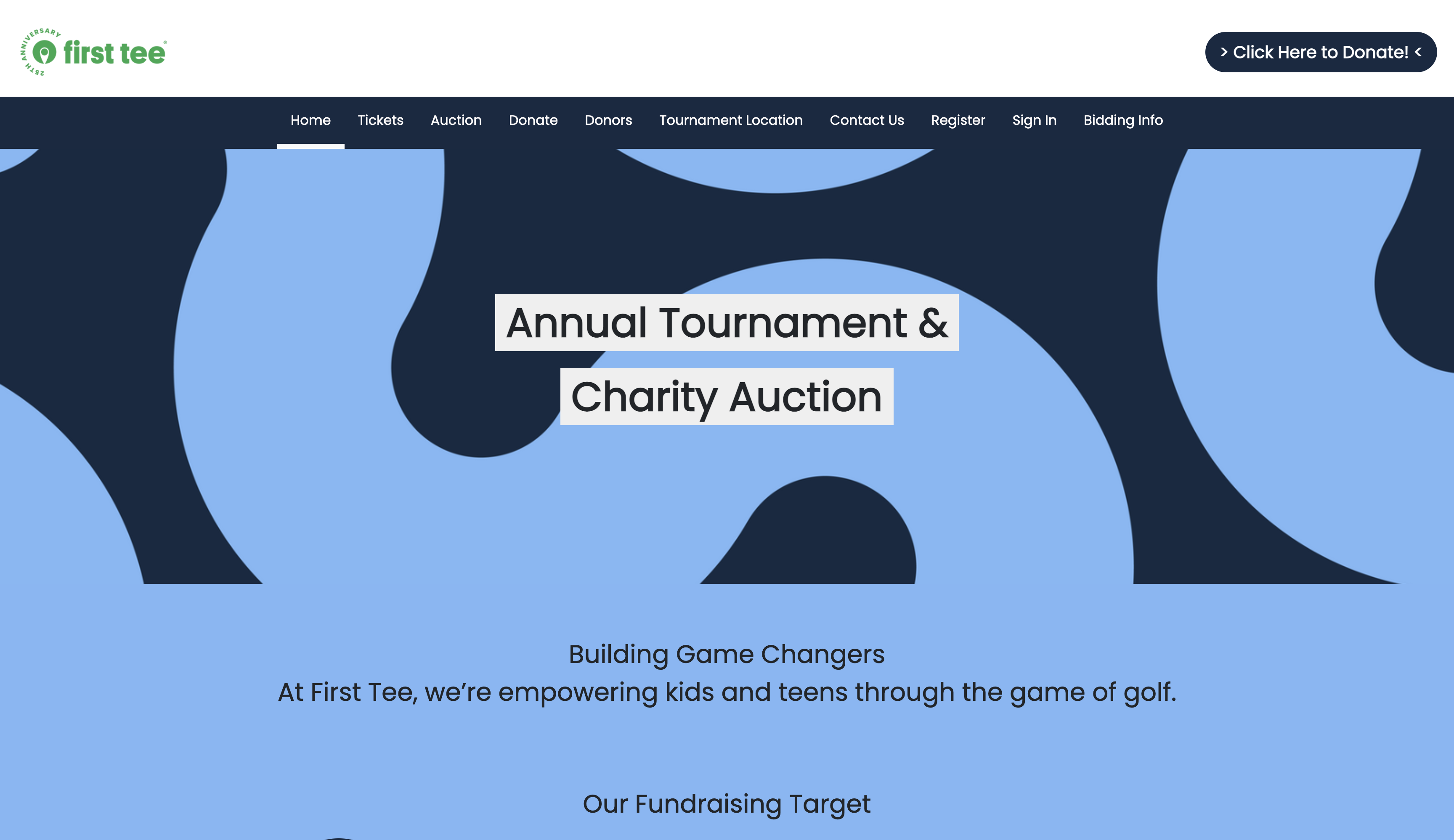 Auctria Event Website template with First Tee blue theme - first image