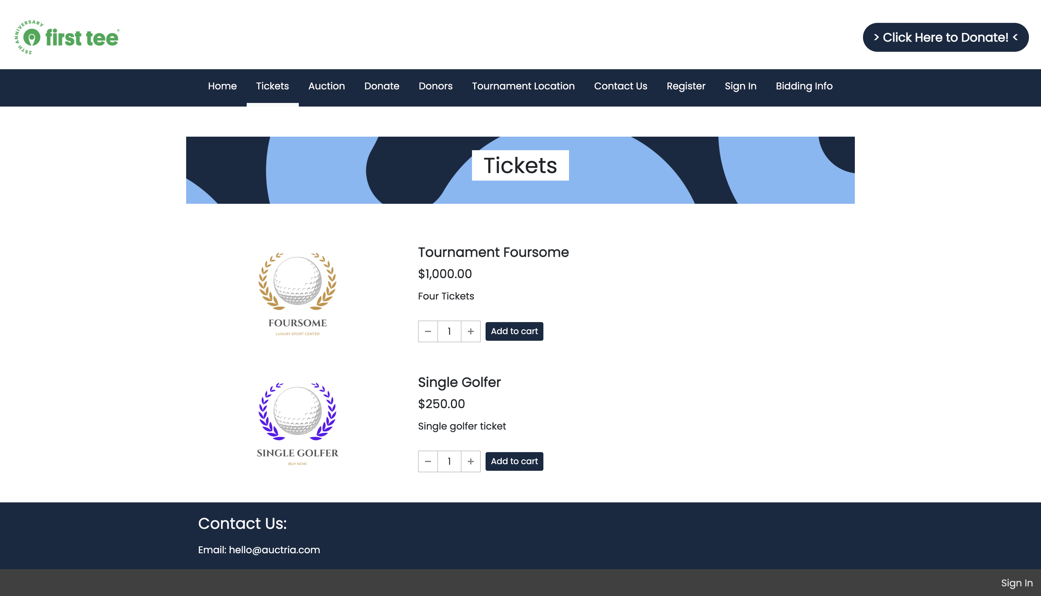 Auctria Event Website template with First Tee blue theme - third image