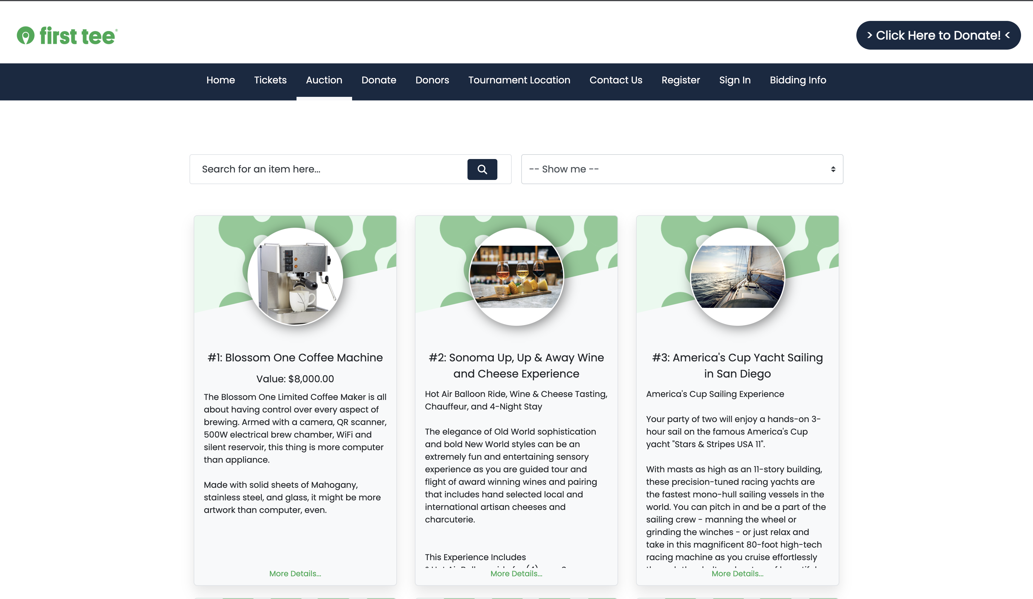 Auctria Event Website template with First Tee Green theme - second image