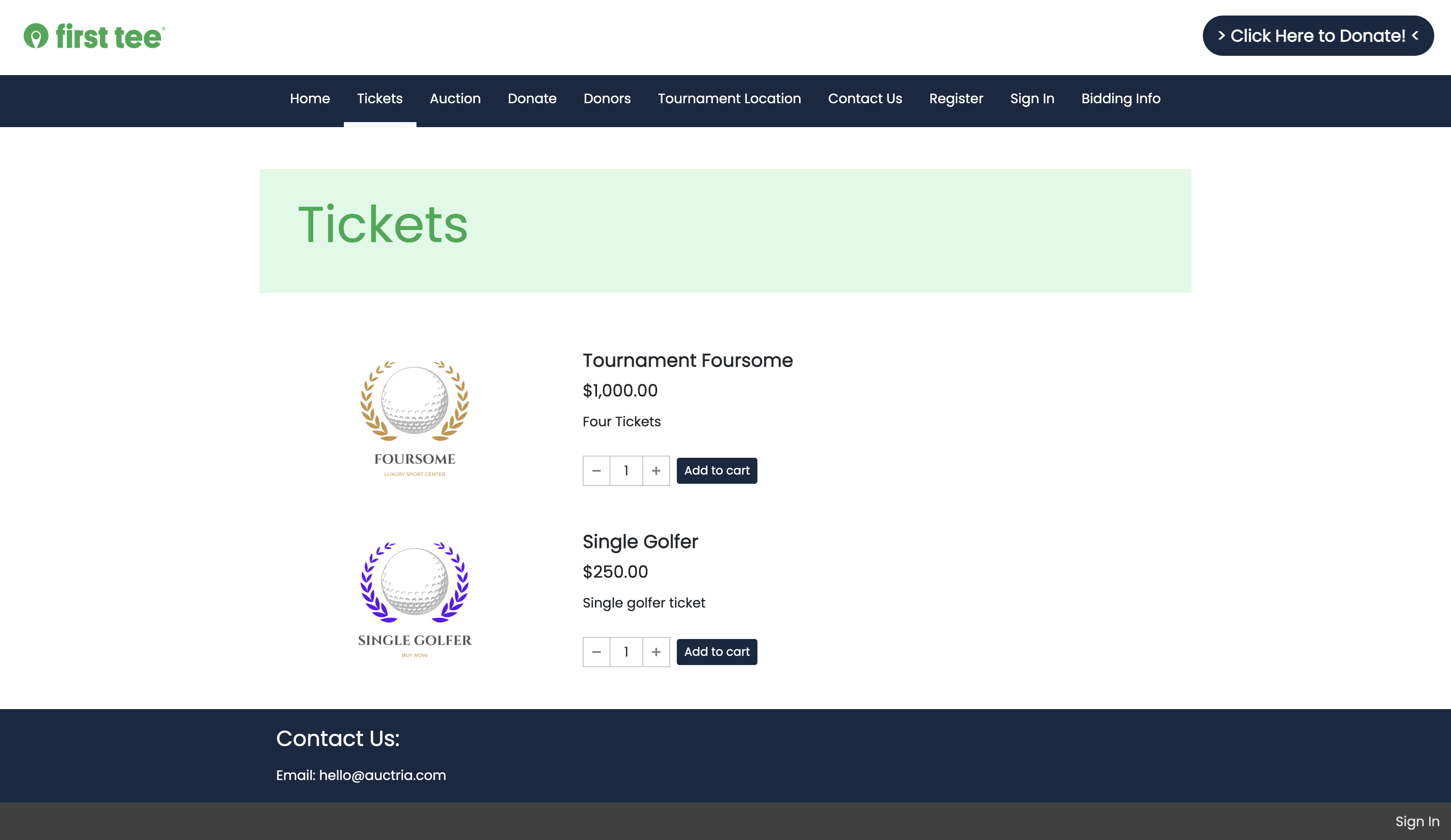 Auctria Event Website template with First Tee Green theme - third image