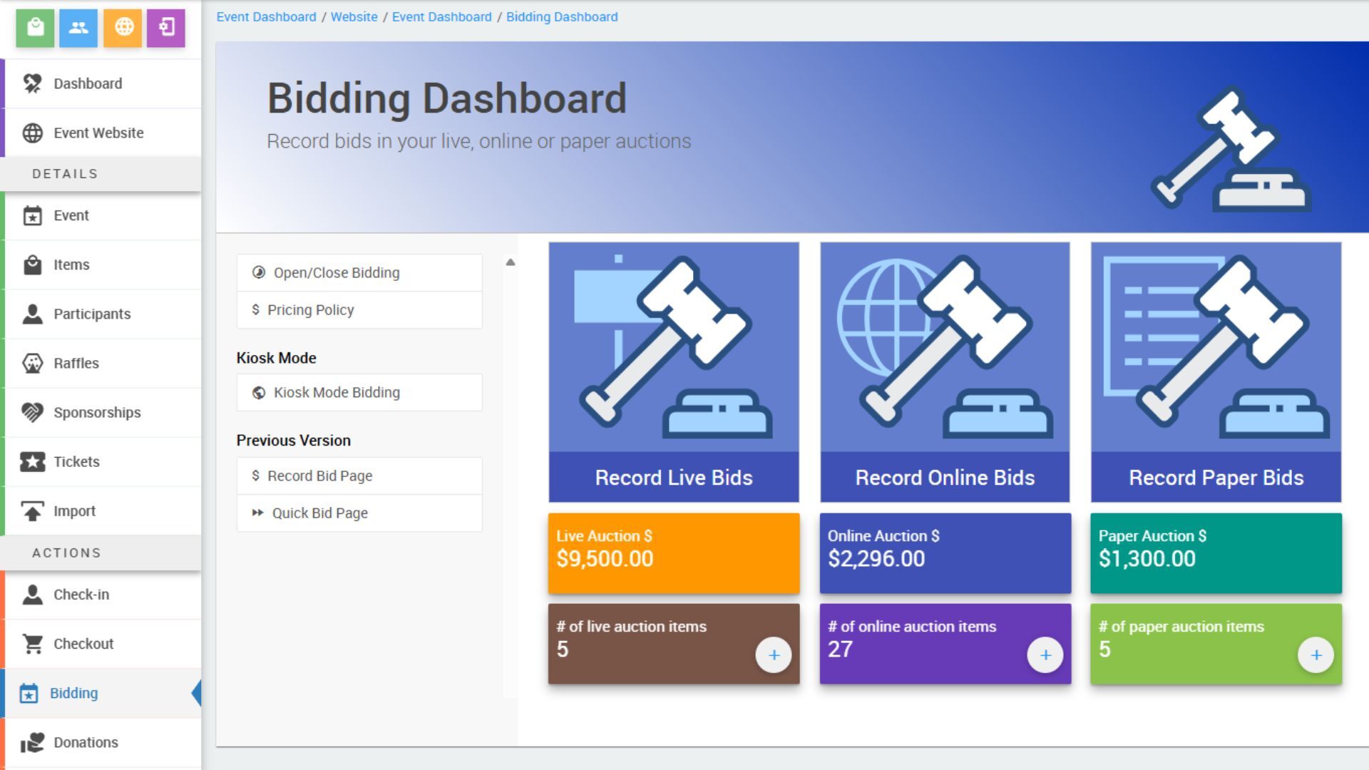 Auctria event website view as guest - first image