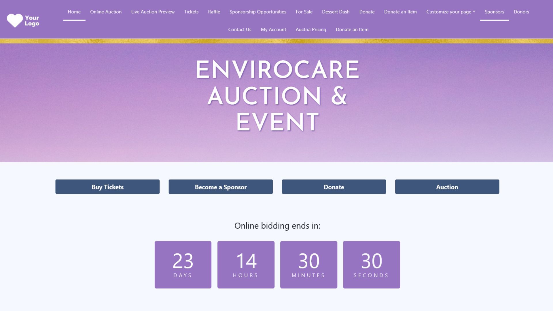 Auctria event website view as guest - second image
